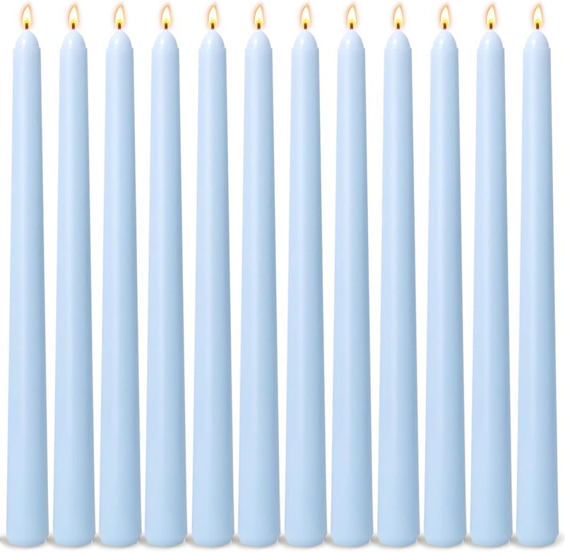 Sihuida 12-Pack Ice Blue Taper Candles, 10 Inch Unscented Dripless Candlesticks, Long-Lasting Burn Time of 7-8 Hours, Perfect for Home Décor Weddings Babyshower and Events - Image 1